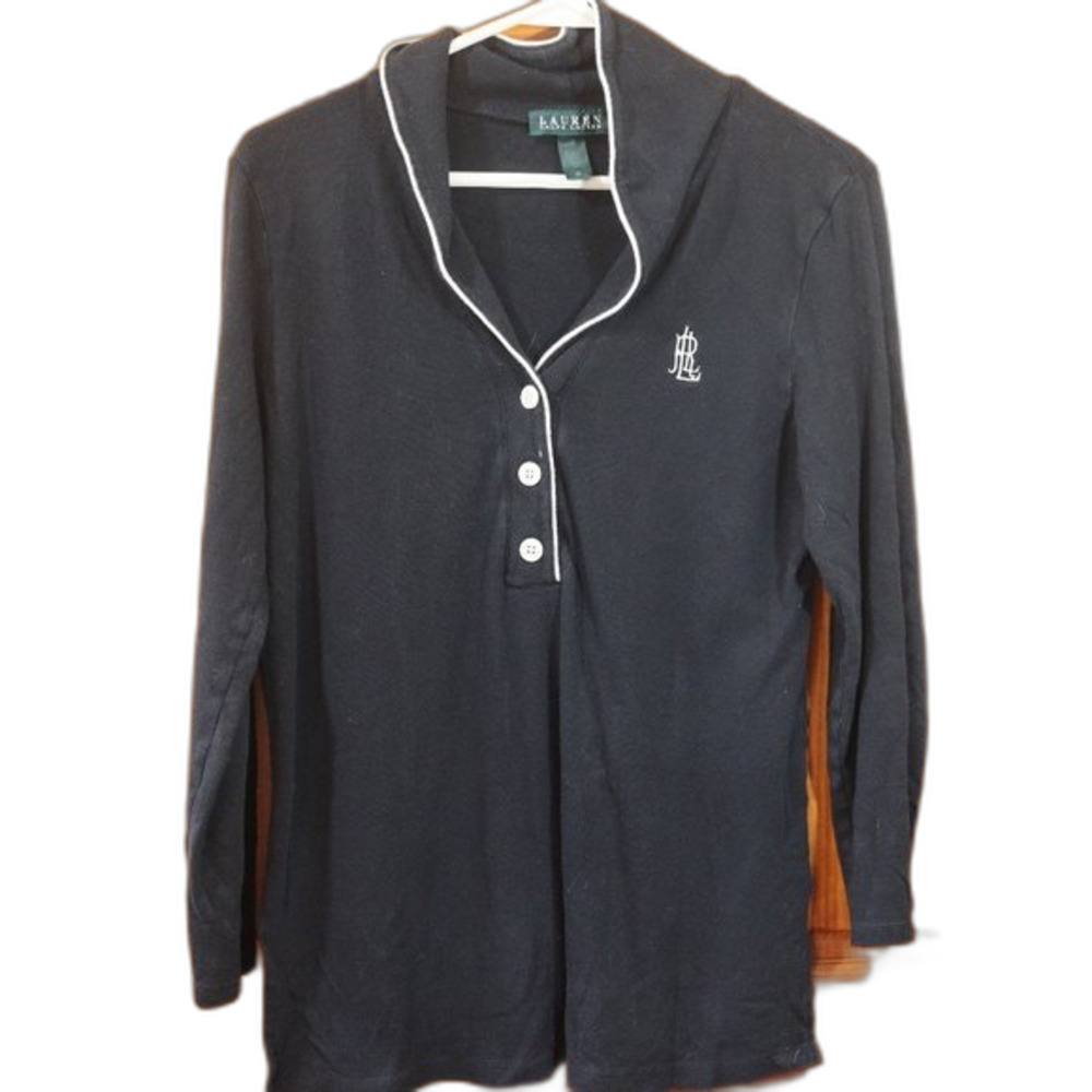 Lauren Ralph Lauren Black Vintage Henley Pajama Top Cotton Medium